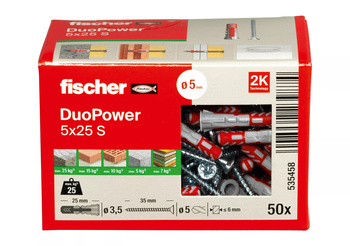FISCHER Kołek rozporowy DuoPower 5 x 25 S z wkrętem - 50szt
