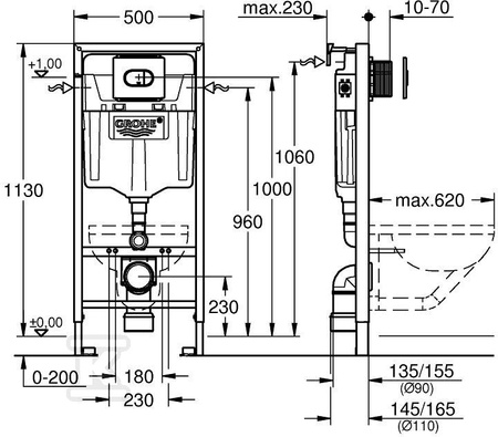 GROHE Stelaż podtynkowy RAPID SL 3W1 Arena Cosmopolitan 6/9L z płytą Arena