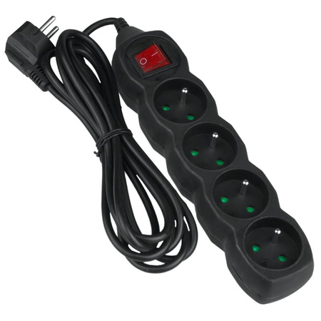 DPM Przedłużacz z wyłącznikiem, 4 gniazda, czarny, 1.5 m PP35