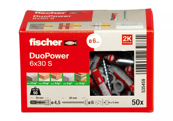 FISCHER Kołek rozporowy DuoPower 6 x 30 S z wkrętem - 50szt
