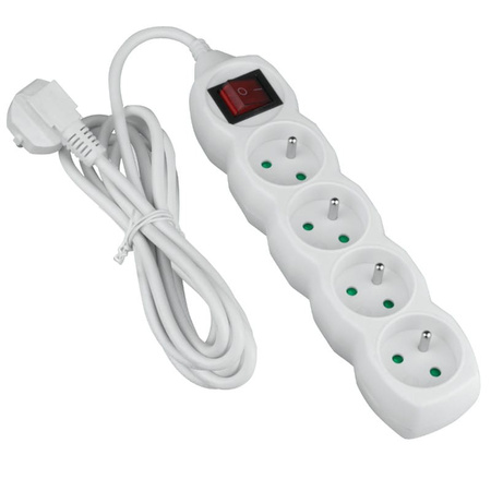 DPM Przedłużacz z wyłącznikiem, 4 gniazda, biały, 1,5 m PP30